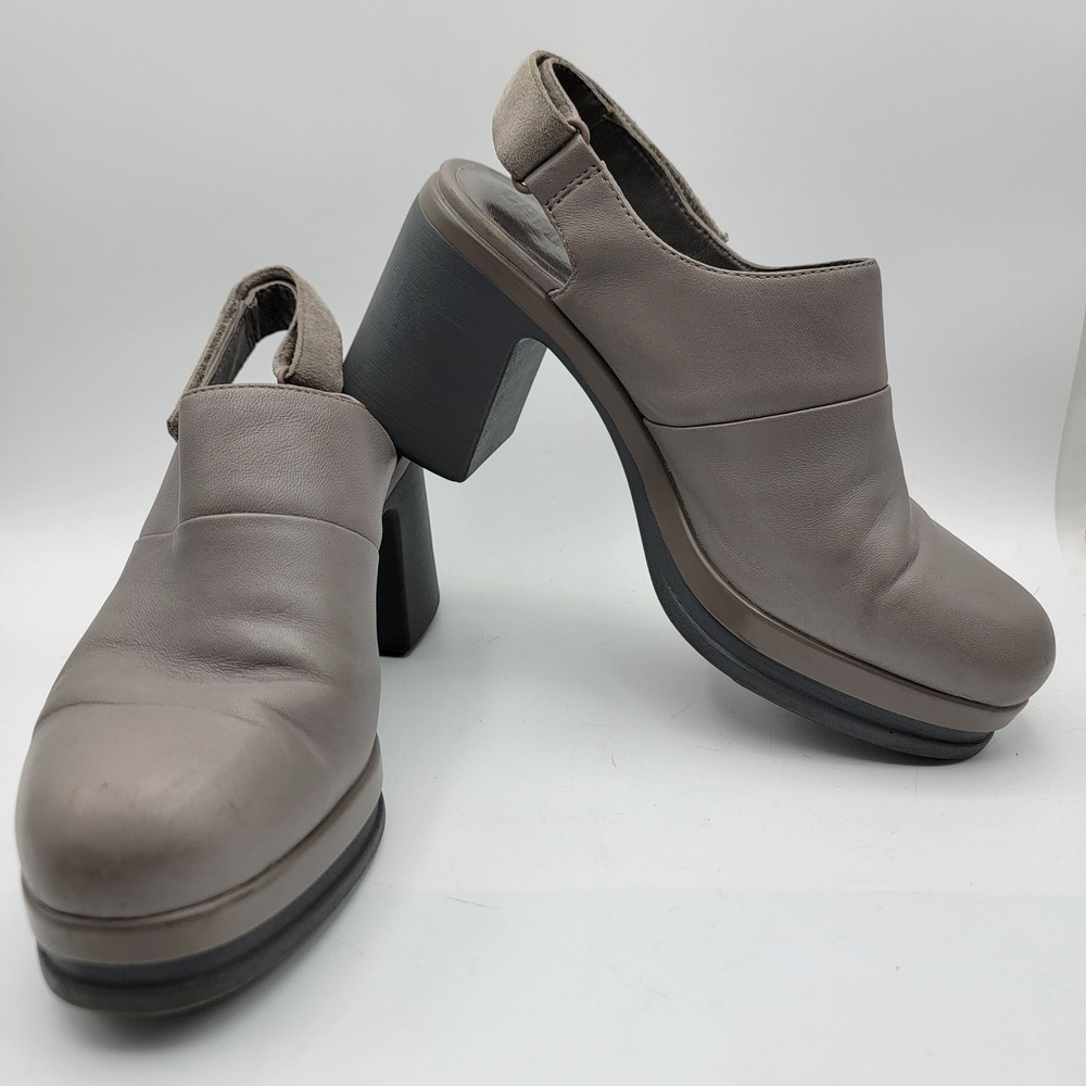 Camper Upright Taupe Leather Slingback Block Heel Platform Pumps Size 39
